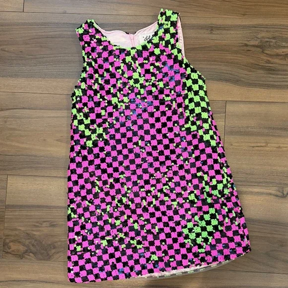 Lola & the Boys reversible sequin dress checker print size 4 - Picture 2 of 2